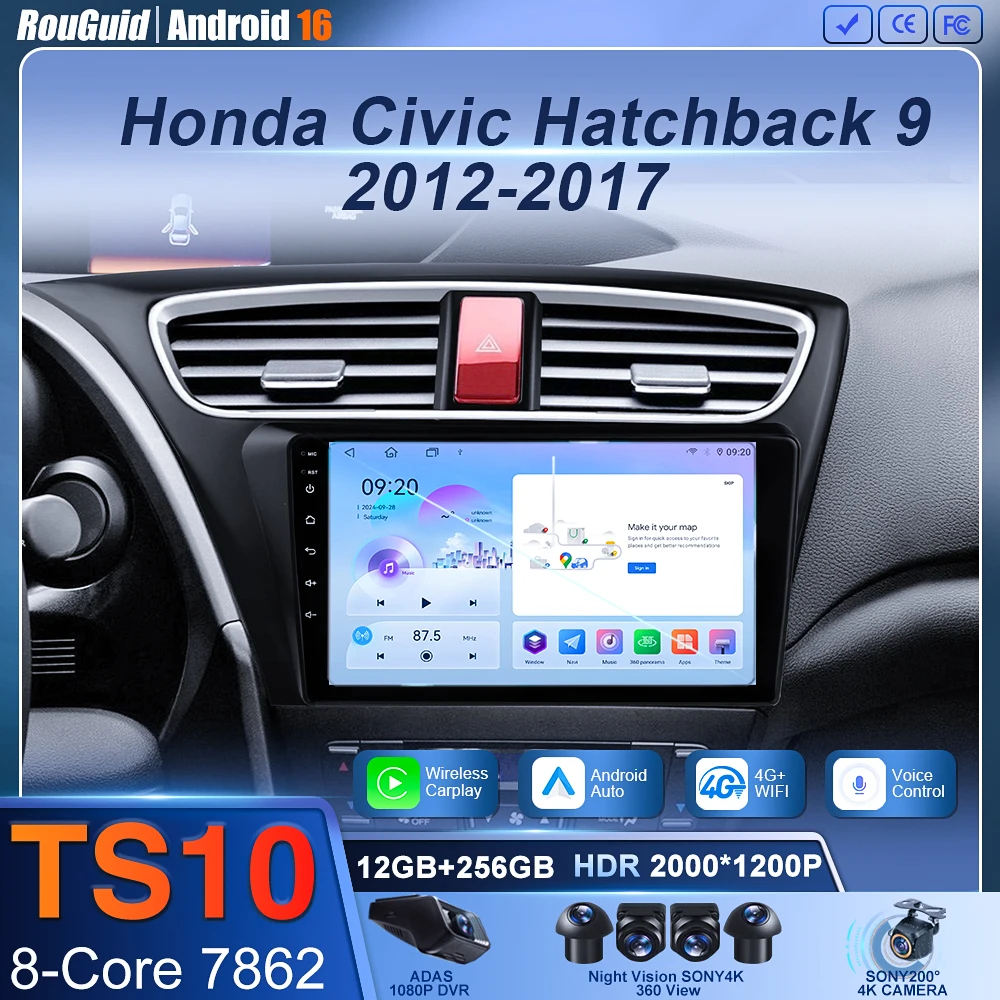 

Android 16 Carplay Car Radio For Honda CIVIC Hatchback 2012 2013 2014 2015 2016 2017 Multimedia Player Navigation GPS Stereo