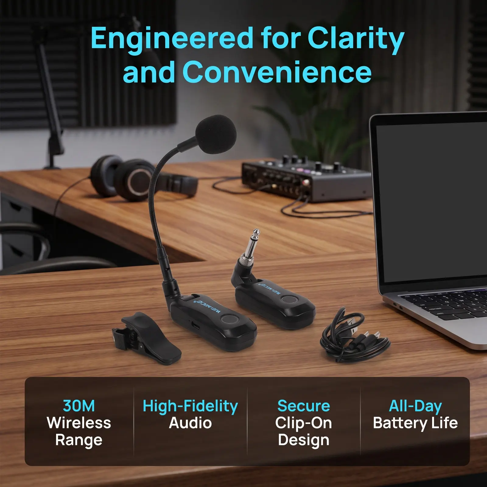 1Set Wireless Sax Clip-on Instrument Microphone for Saxophone Erhu Violin Stage Rehearsal Recording Outdoor Concert Wireless Mic view 4