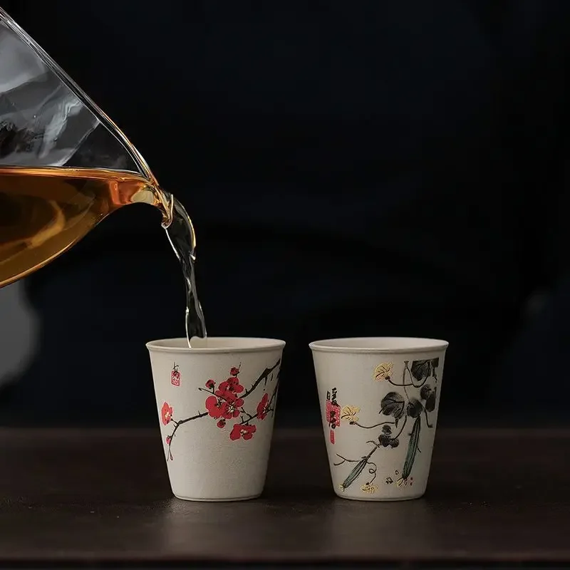 INS new rough pottery teacup Chinese style high value teacup exquisite ancient style tea cups personalised eight gift box set