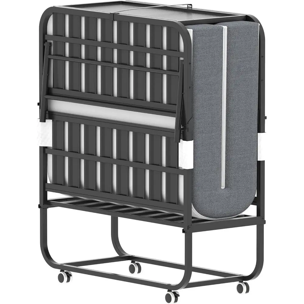 Adjustable Folding Bed with Swivel Wheels, Rollaway Mattress, 75x38 Portable Folding Bed for Adults