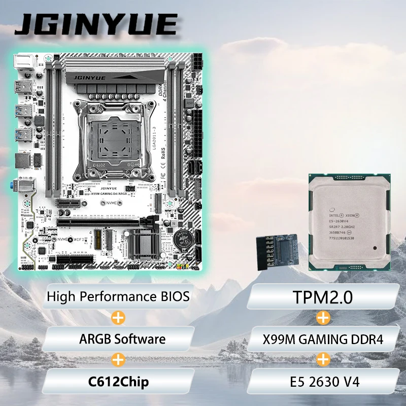 JGINYUE X99 GAMING Материнская плата M-ATX комбинированная Intel ®   Процессор E5 2630 V4 с комплектом TPM2.0 DDR4 DIY ARGB
