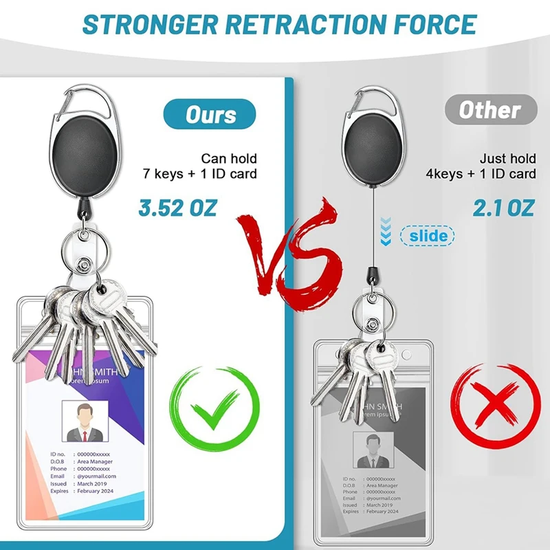 2 PCS ID Badge Holder With Retractable Badge Reel Clear Vertical ID Card Holder Plastic With Heavy Duty Carabiner Badge Reel