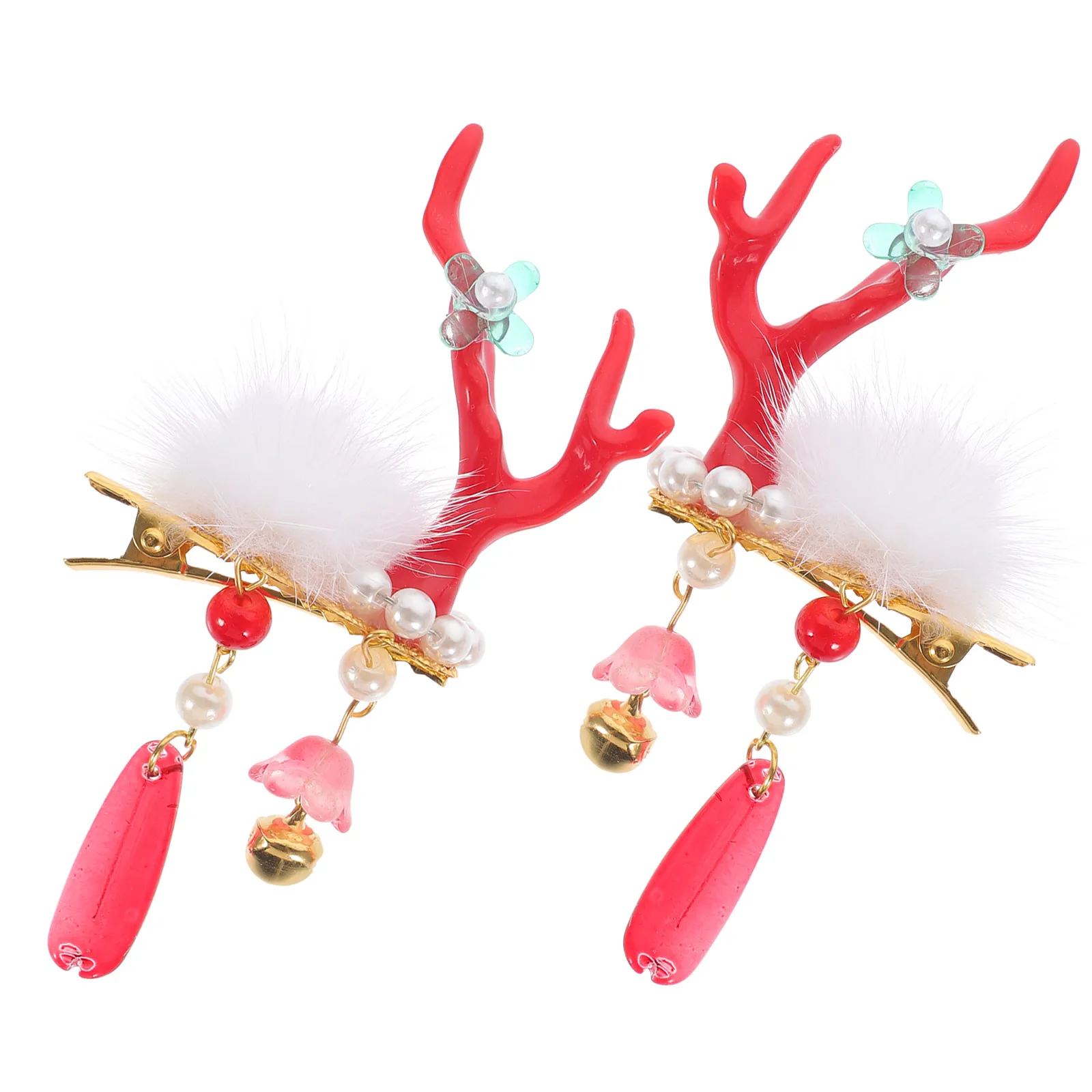 

2pcs Antlers Hair Clips Reindeer Ears Barrettes Tassel Retro Christmas Hairpin Cartoon Headdress For Women