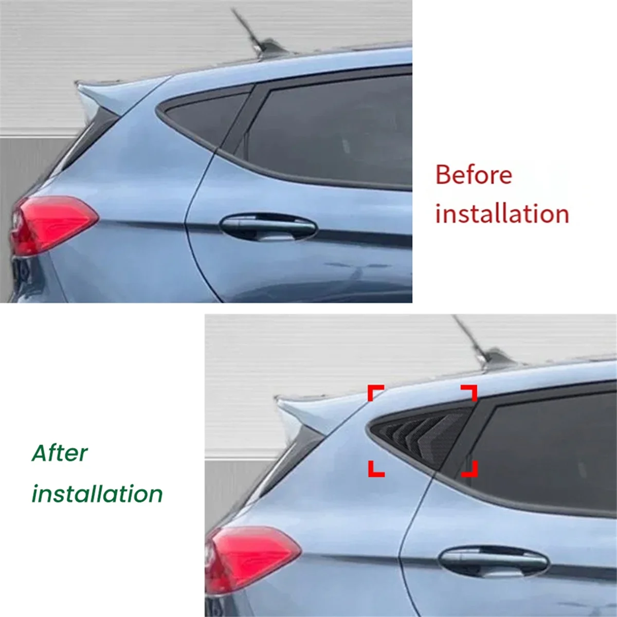 Car Rear Triangular Window Louvers Shutters Blinds Cover Trim for Ford Fiesta MK8 2018+ Glossy Black