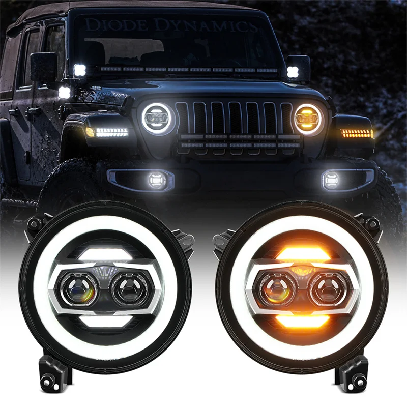 Faros de luz LED de 9 pulgadas, luces Halo DRL de haz alto y bajo, lámpara de señal de giro para Jeep Wrangler JL JLU JT Rubicon 2018 -2024