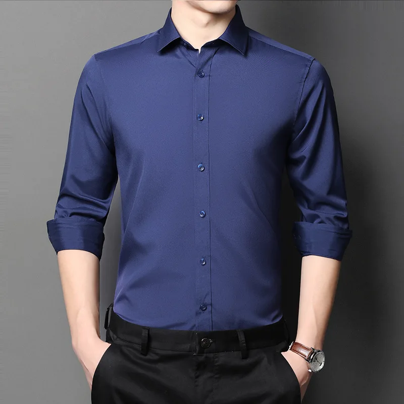 

Long Sleeve Bamboo Fiber Stretch Shirt Men's Regular-fit Easy Care Non Iron Formal Business Social Dress Shirts