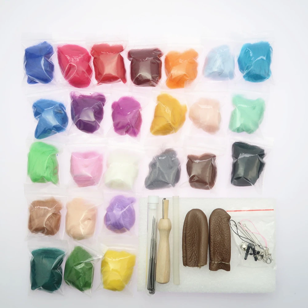 

1 set 1 Set Felting Kit 25 Color Roving Fiber Wool Yarn With Tool For Wool Fiber For Felting Jewelry Art Craft Making Gift