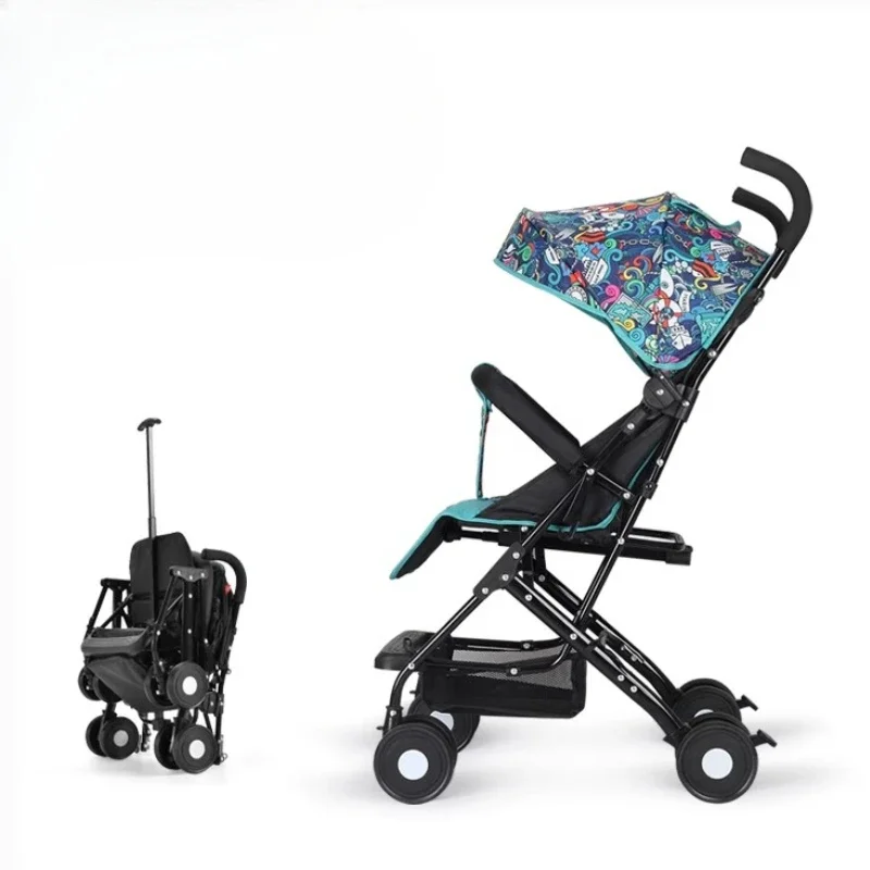 Can sit and lie down baby stroller, lightweight folding pocket stroller, kid stroller, skidding children\'s umbrella car