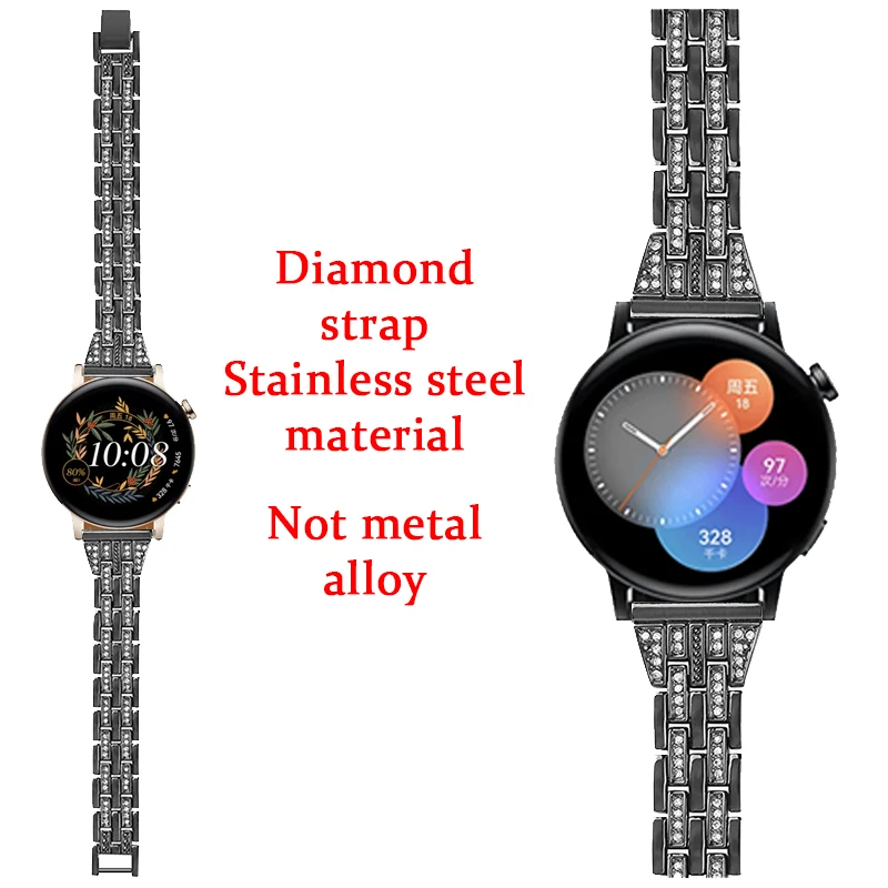 สร้อยข้อมือโลหะ20มม. สำหรับนาฬิกา Huawei GT 3 42มม. สายสแตนเลสสตีลสำหรับนาฬิกา Huawei GT 3 PRO 43มม. /gt 2 42มม. สายนาฬิกาเพชร