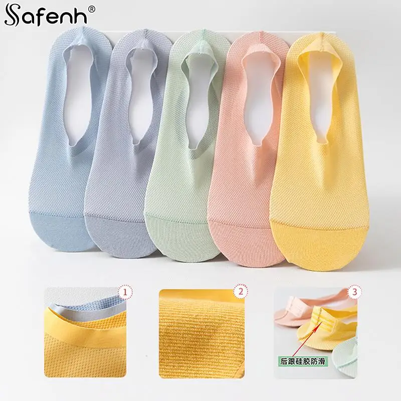 

Anti-slip Silicone Low Cut Ankle Sock Slippers Summer Women Invisible No Show Socks Solid Color Mesh Thin Breathable Boat Socks