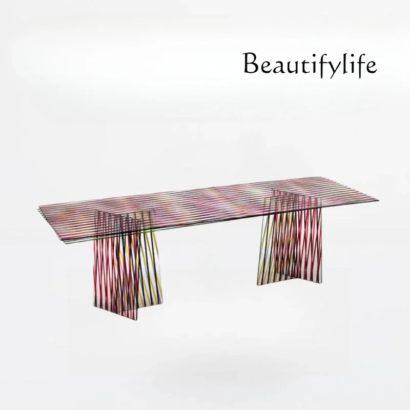 

Italian glass dining table creative modern rectangular negotiation table household large flat table