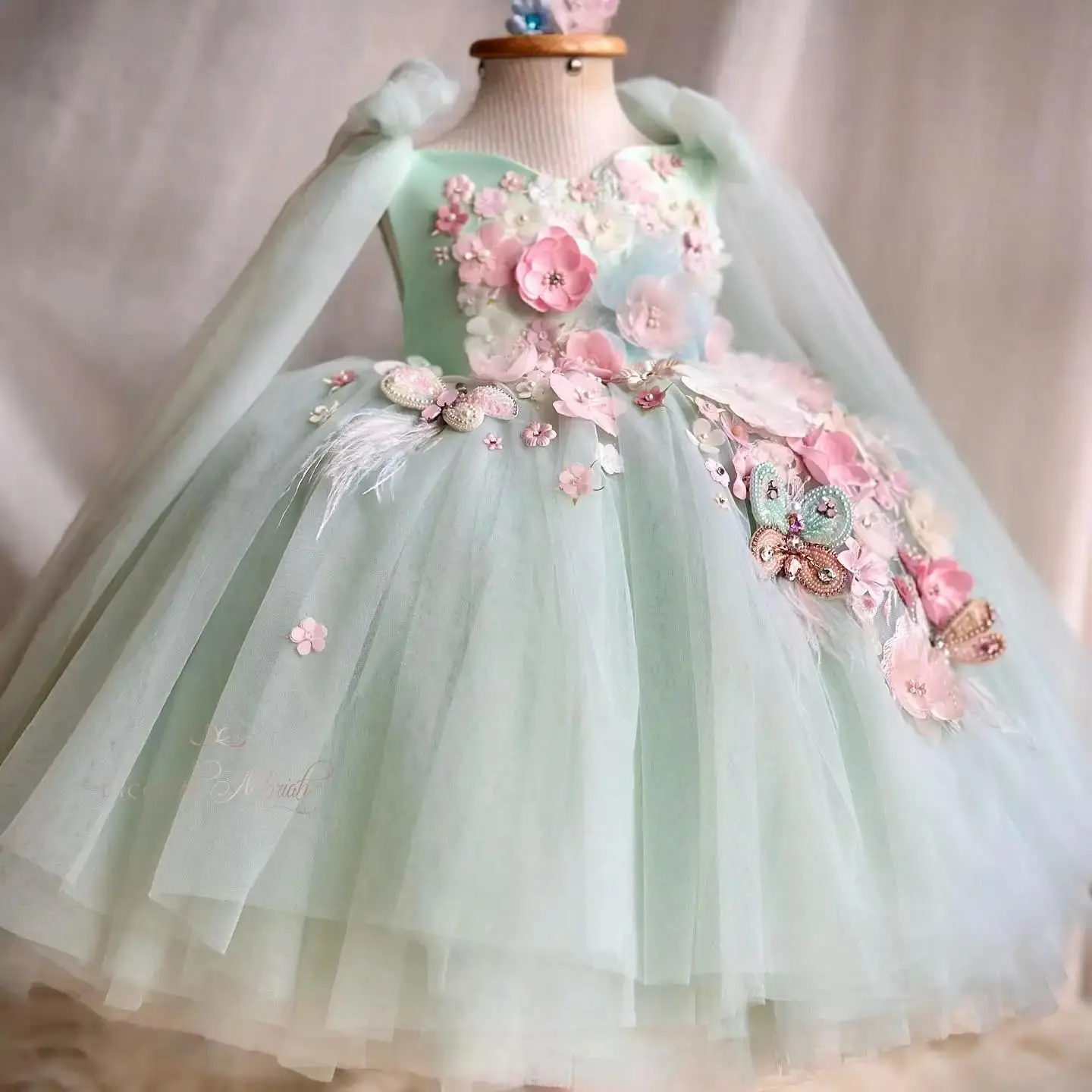 Light Green Flower Girl Dresses Toddler Girl's Birthday Gowns Customized Appliqued Baby Infant First Communion Dresses