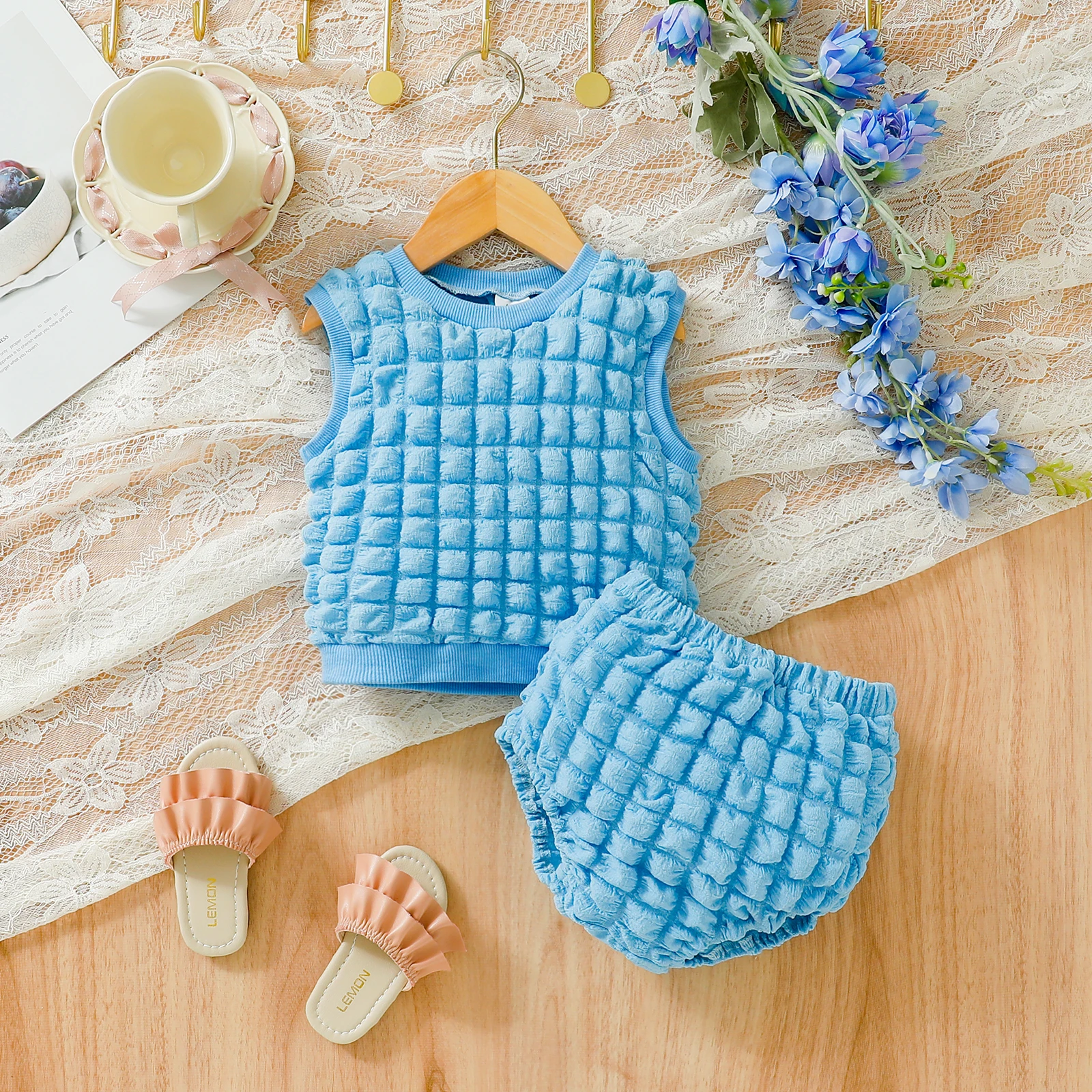 Girls Summer Casual Plaid Sleeveless Top + Triangle Pants Two-Piece Set Baby Outfit Comfortable Breathable Clothing for Toddlers