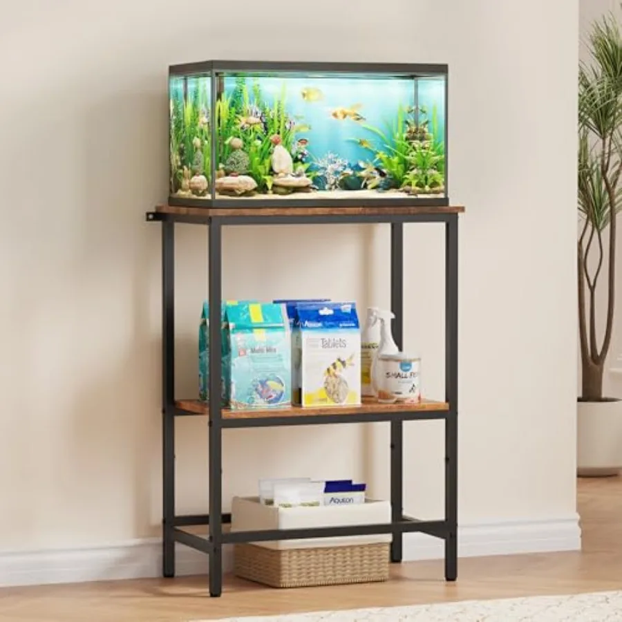 

5-10 Gallon Fish Tank Stand Aquarium Stand with 2-Tier Storage Shelves Heavy-Duty Reptile Terrarium Stand Table with One-Piece