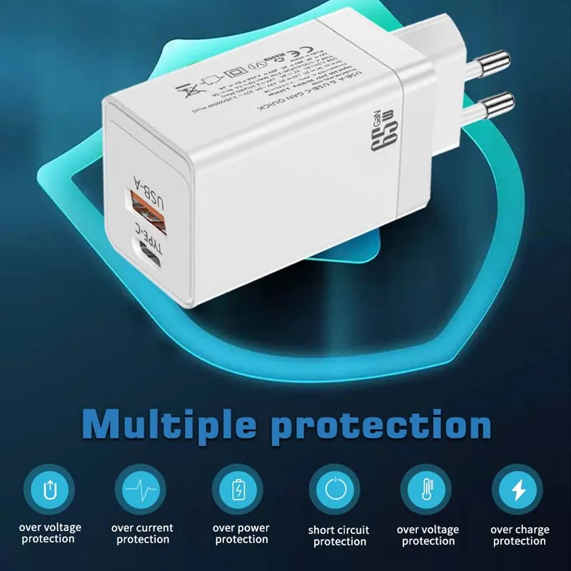 65W GaN USB C Charger Quick Charge PD 3.0 QC 4.0 Fast Charging Adaper For Notebook iPhone Samsung Xiaomi Type C Phone Chargers