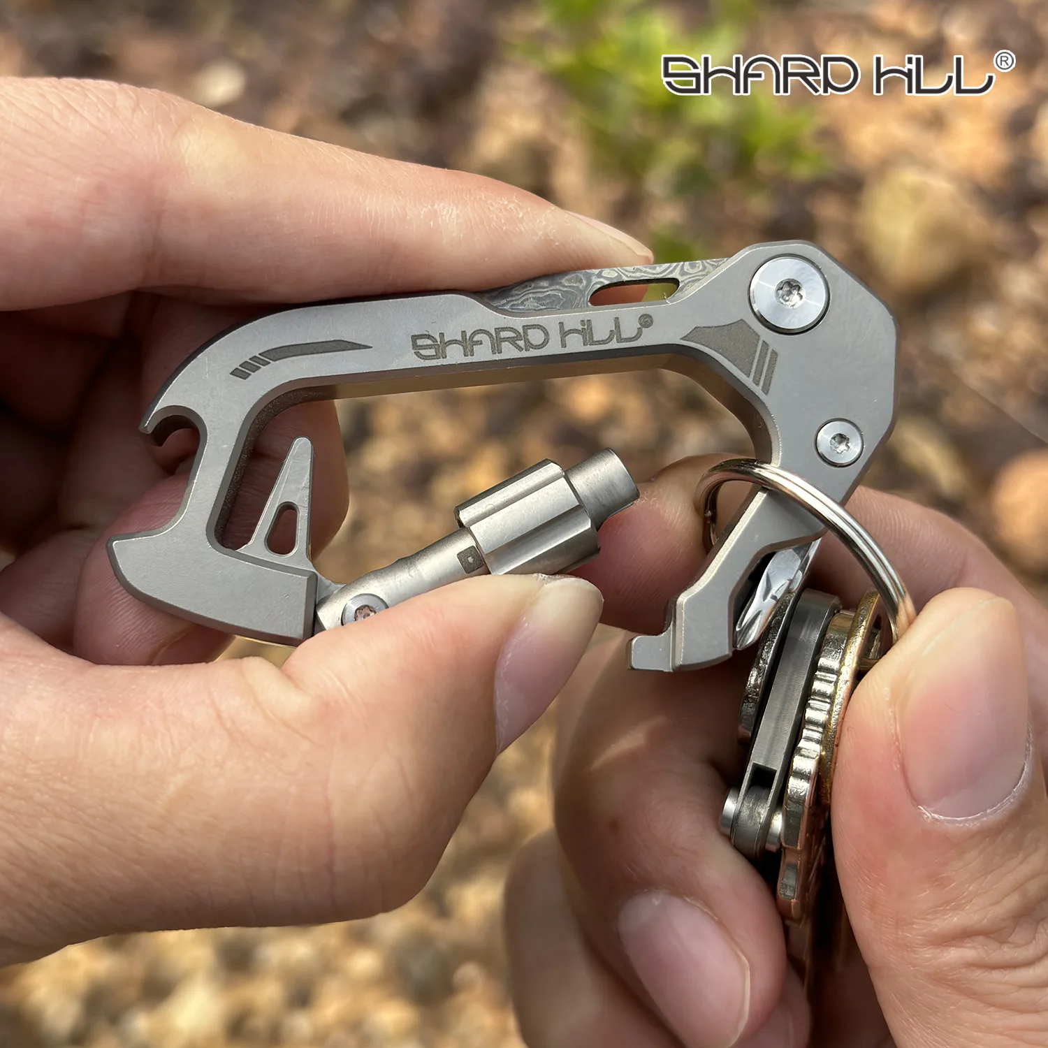6in1 TC4Titanium Alloy Key Chain Knife Damascus Blade EDC  Bottle Opener Screwdriver Nail Driver Outdoor Tool SH-T2