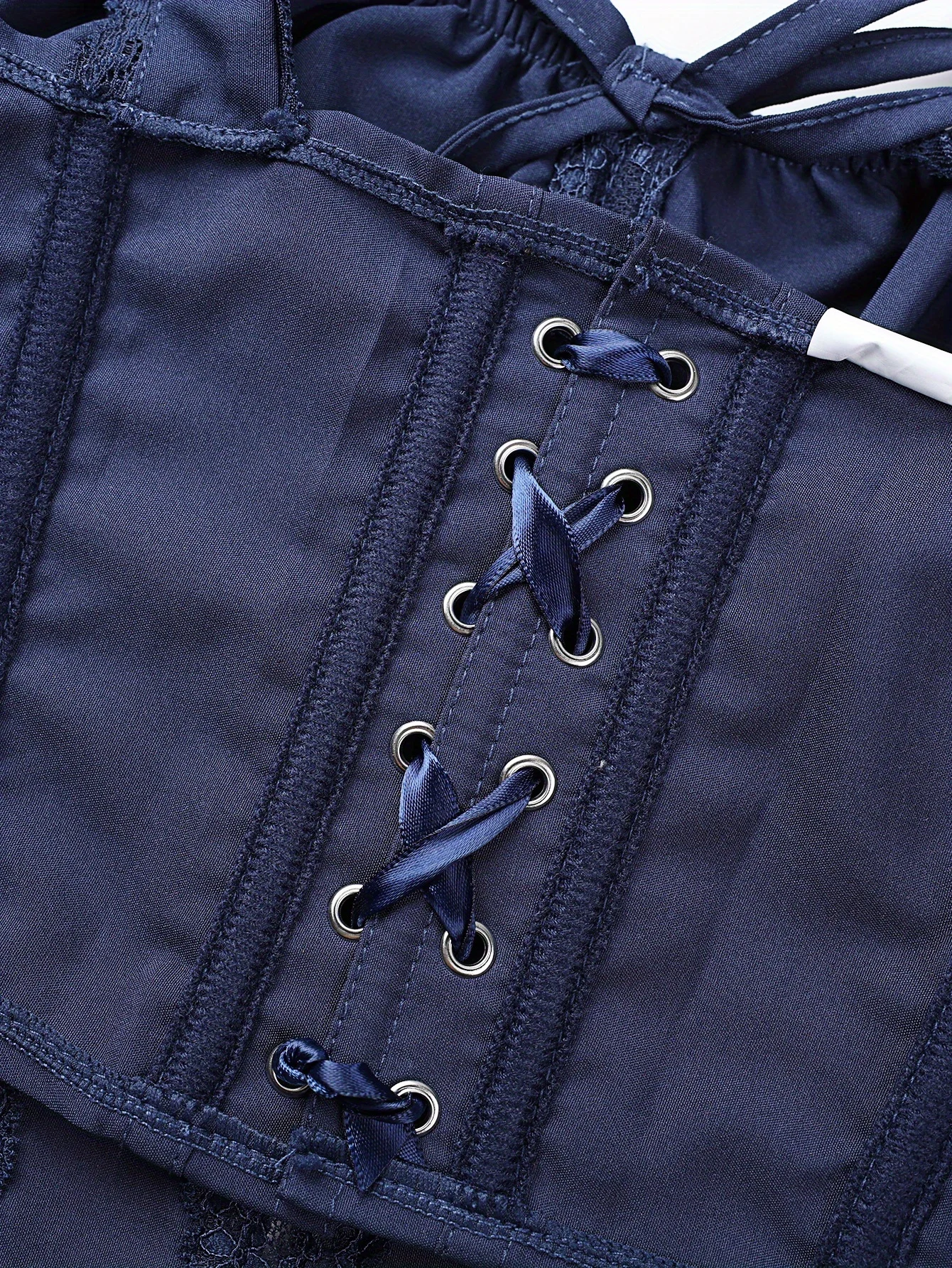 مشد بدون حمالات مضلع من الفولاذ المقاوم للصدأ باللون الأزرق الملكي وحزام كتف مزدوج على شكل فيونكة للنساء #6