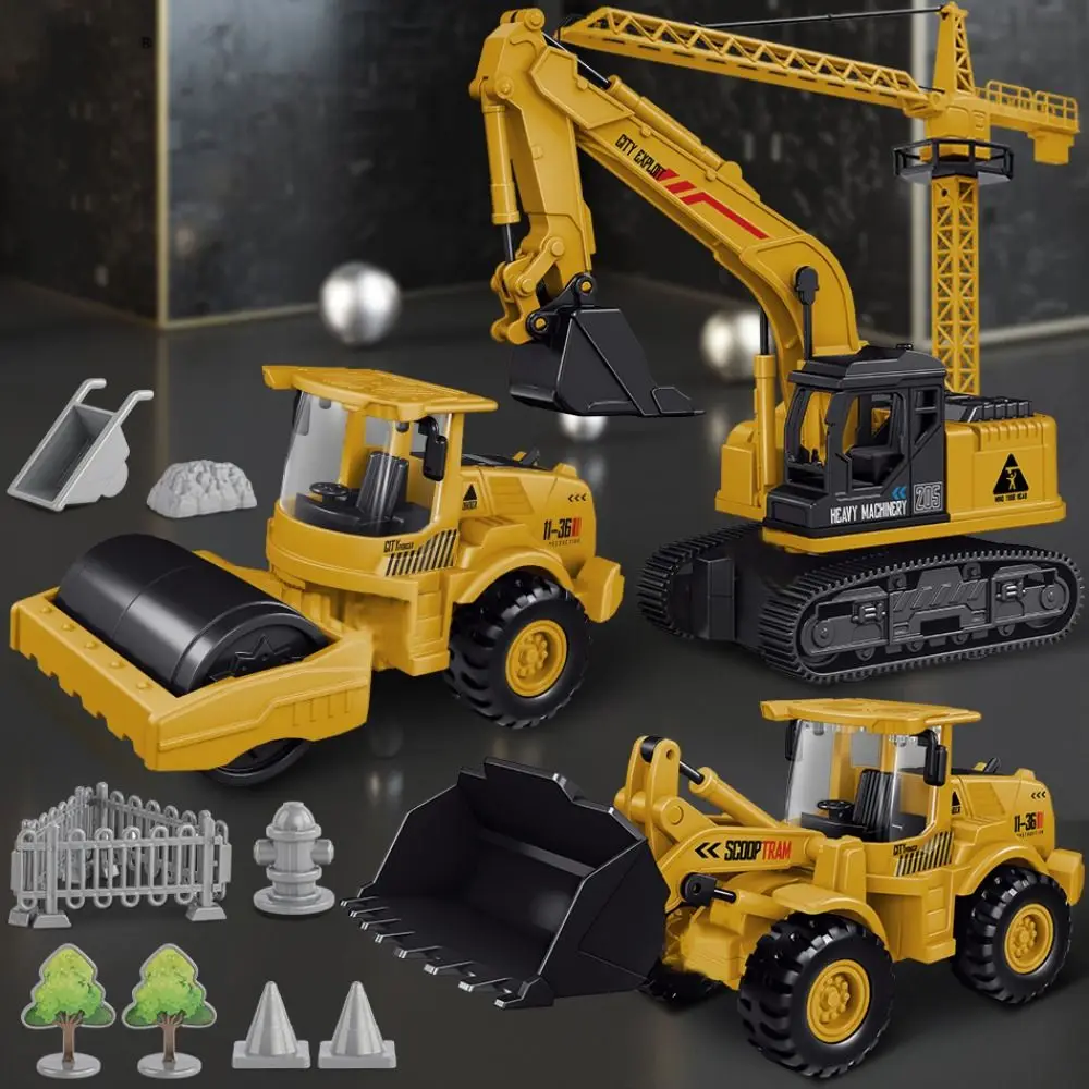 Diecast veículo plástico cidade construção escavadeira modelos guindaste inercial deslizando engenharia inércia carro caminhão basculante presentes