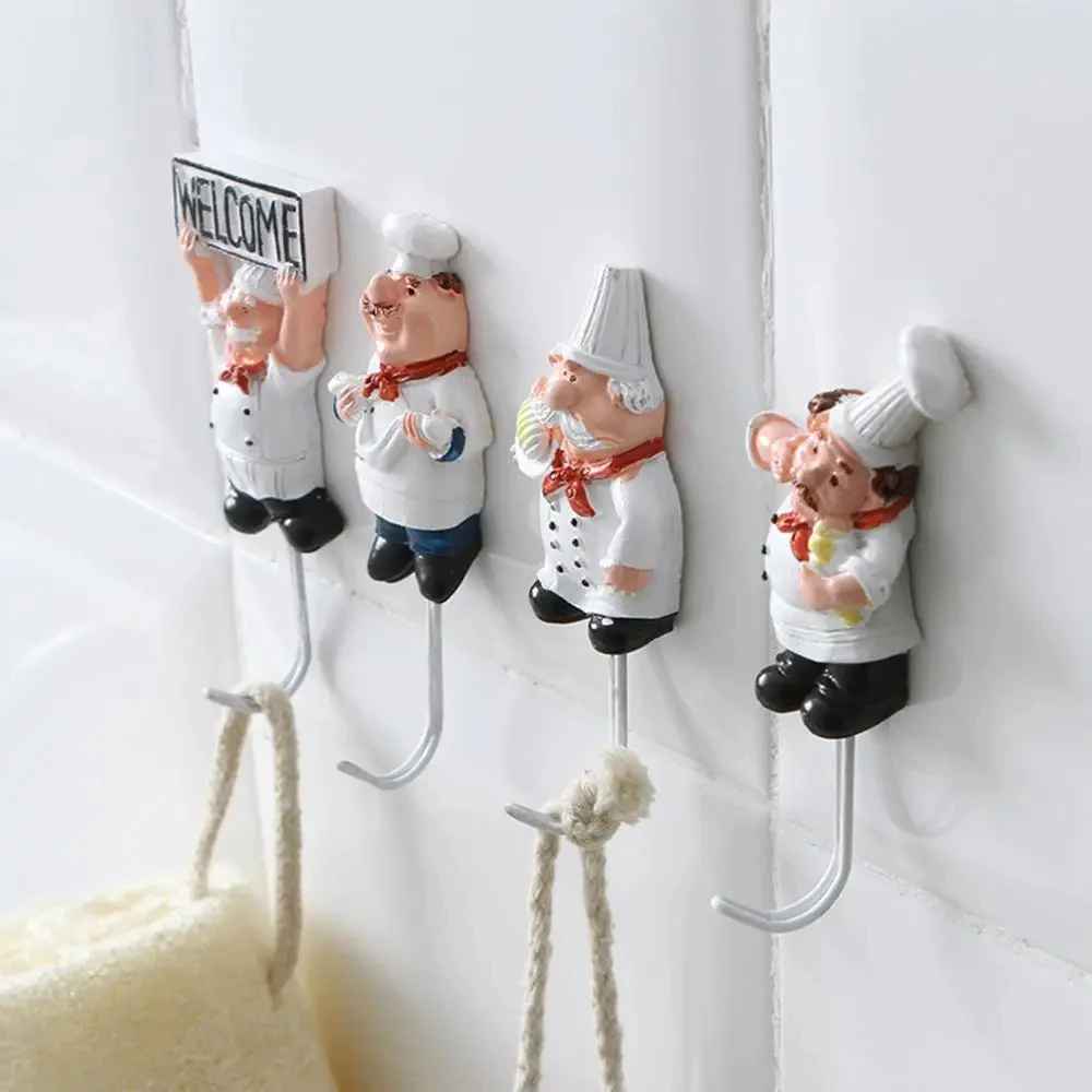 New Cartoon Chef Shaped Hook Powerful Adhesive Wall Key Holder Kitchen Bathroom Storage Door Clothes Coat Hat Hanger Towel Hooks