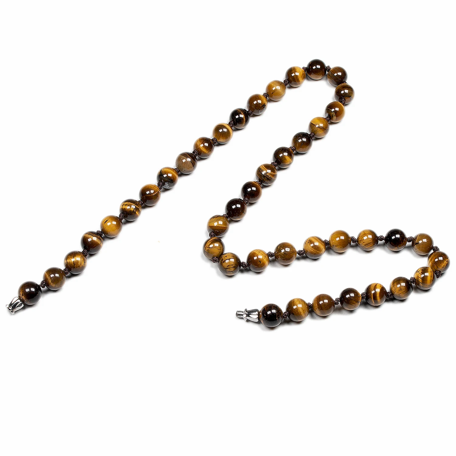 Natural 8mm Tiger Eye Stone Ball Beads Necklace For Women Handmade Knotted Men Classic Style Holiday Gifts Jewerly 18 Inch