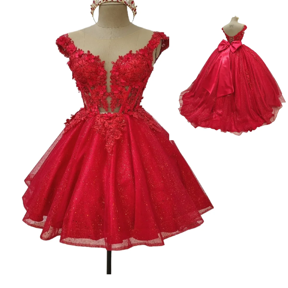 Gorgeous Red Vestidos De 15 Quinceañera Dress Masquerade Sequin 2 In 1 Short Vestio De 15 Años 2025 Convertible Party Customized