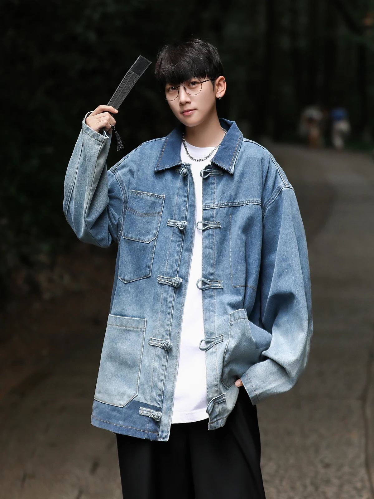 

Retro Chinese Sle Loose Fit adual Wa Denim Jaet for Men Spring Autumn Trendy Brand High End Sensation Button down