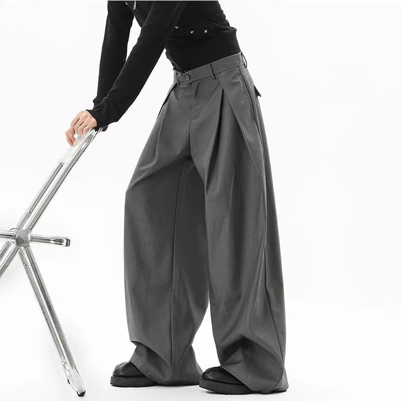 Men's Oversized Gray Suit Pants Fashion Social Mens Black Dress Pants Korean Loose Wide Leg Pants Mens Office Formal Trousers