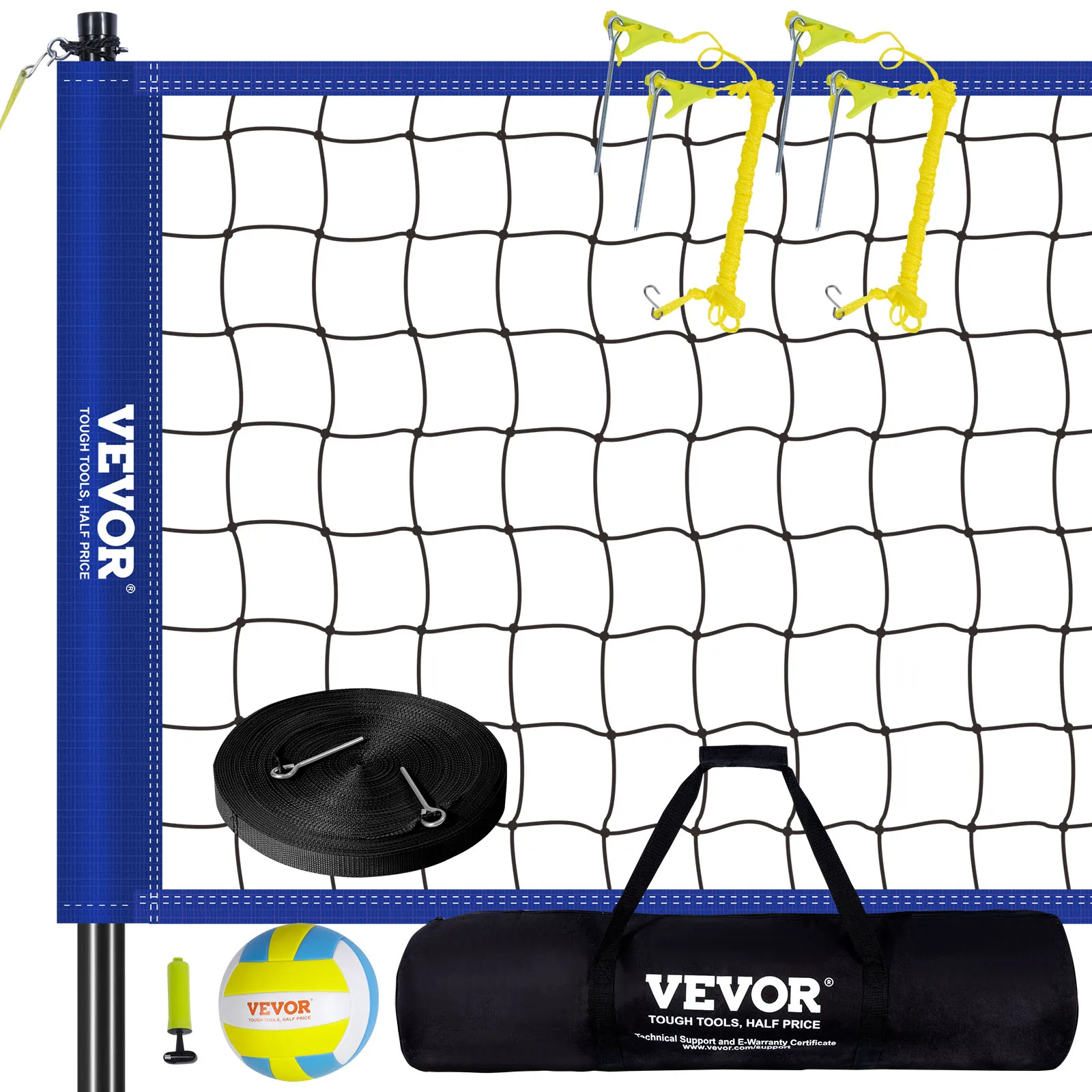 VEVOR Outdoor Volleyball Net System Adjustable Height Steel Poles with PVC Volleyball Pump Carrying Bag for Backyard Beach Lawn