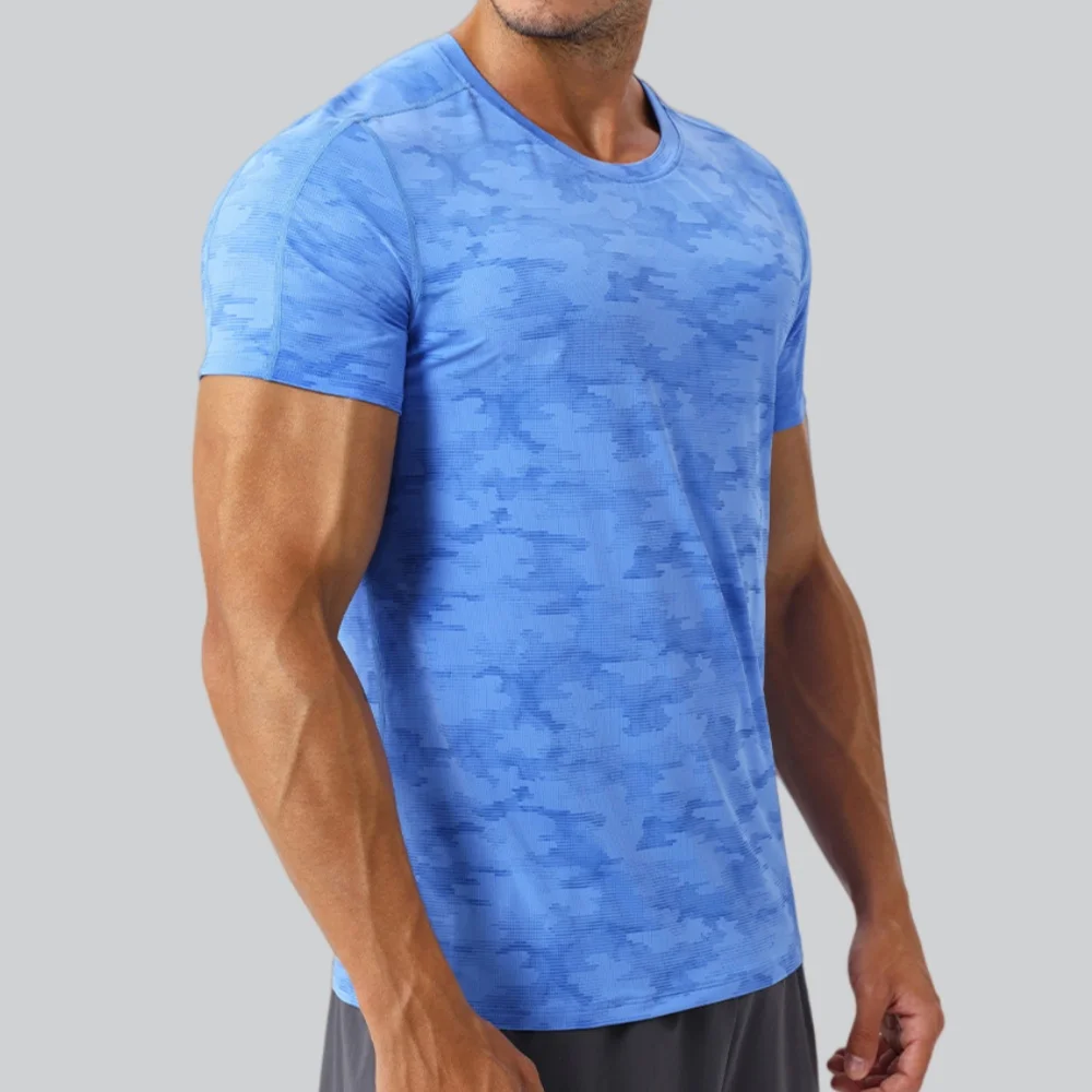T-shirt à col rond pour hommes, vêtements de sport, vêtements de course d'été, manches courtes élastiques, séchage rapide, hauts de sport, tee-shirt athlétique, sweat-shirt d'entraînement en salle de sport