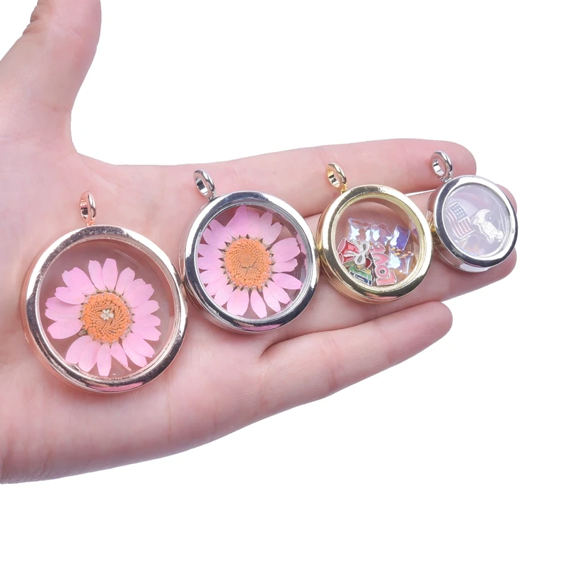 1Pc 25-40mm Mix Color Glass Twist Floating Picture Memory Locket Pendant Diy Coin Holder Medallion Women Collier Jewelry Bulk