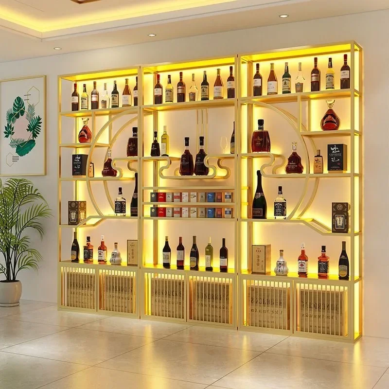 Red wine cabinet wrought iron wine rack tobacco and wine cabinet display rack Floor-to-ceiling Baijiu display cabinet