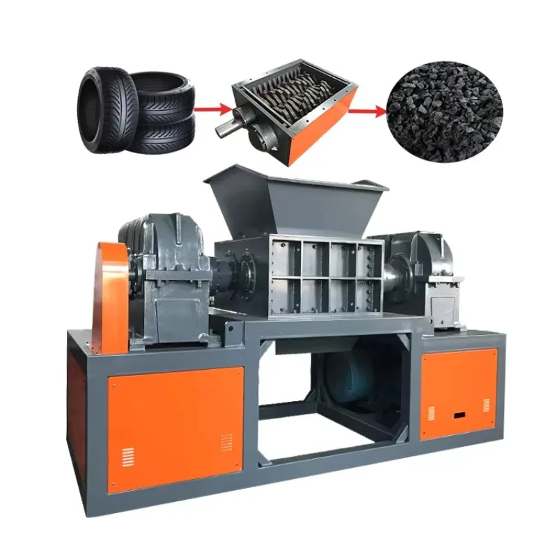 Double Shaft Scrap Shredder High Yield PLC Controlled High Torque With Solid Steel Rotors For Electronic Scrap Plastic Pipe Wood