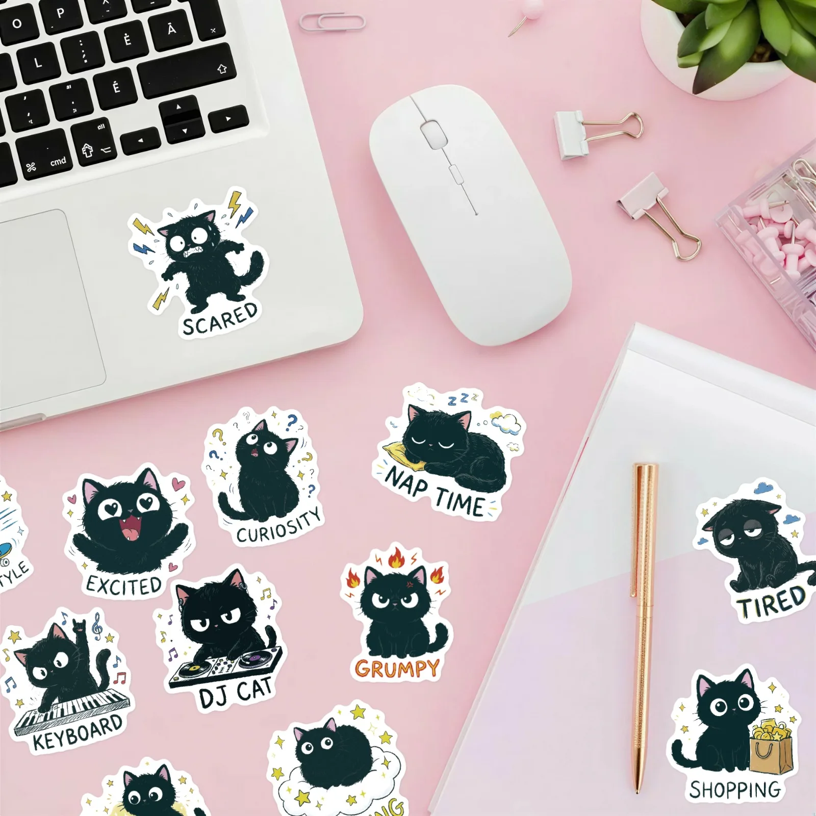 50PCS Cute Emotional Black Cat Stickers Various Mood Expression Kitten Decorative Stickers Scrapbook Journal Planner Accessories - view 4