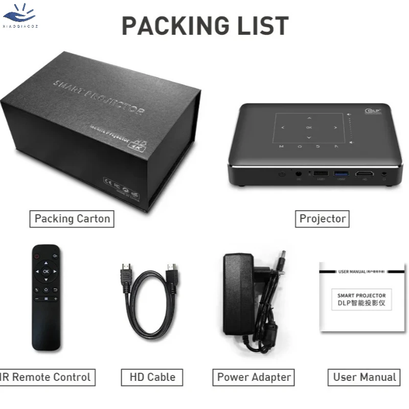 XIAOQIAODZ Mini Portable 4K Projector Home Theater Beamer 3D DLP Android Smart Car Outdoor Wifi BT Mobile Battery Rechargeable