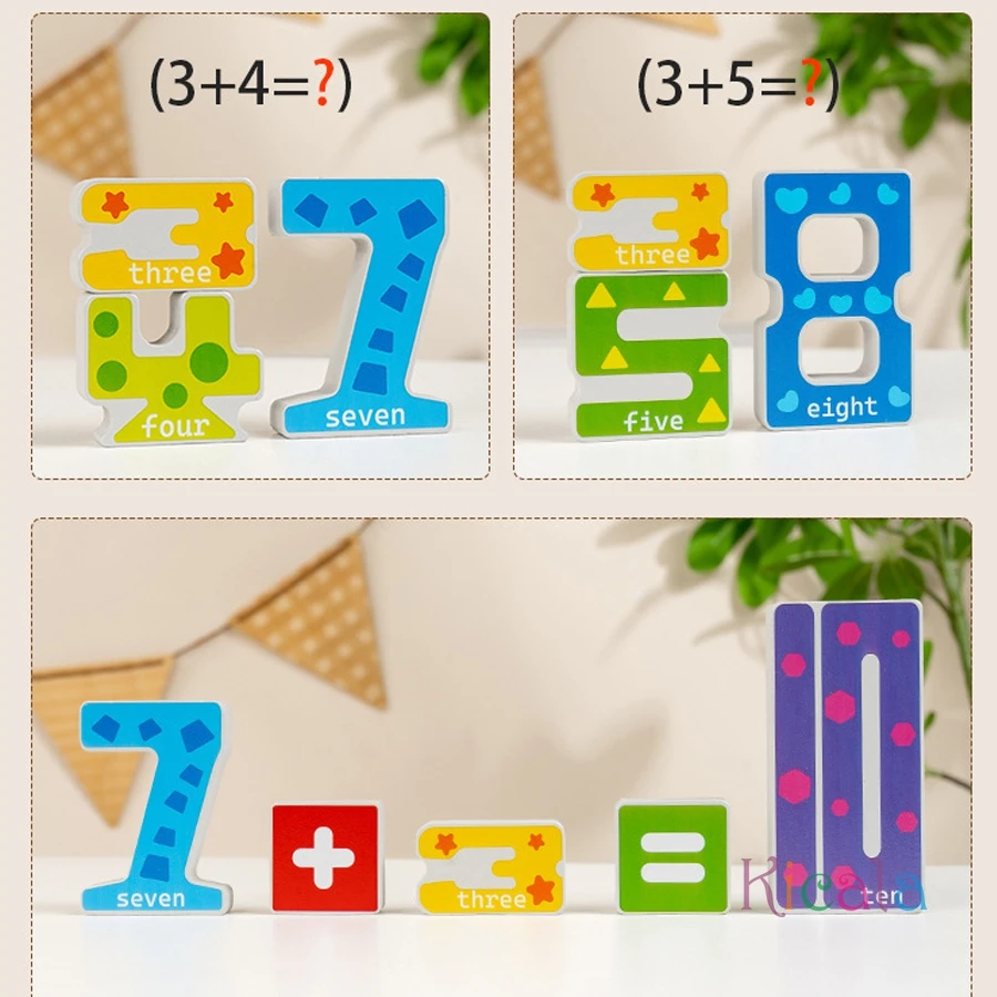 Деревянные развивающие цифровые блоки, креативные головоломки, штабелируемые игрушки, распознавающие цветные цифры, подарок Монтессори
