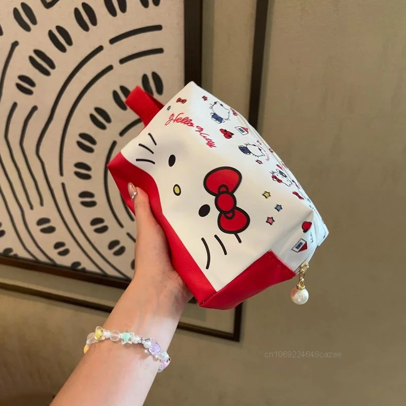 Sanrio Hello Kitty Cute Cartoon Makeup Bag Sweet Soft Y2k Girl Style Travel Handbag Portable Large Capacity Makeup Storage Bag