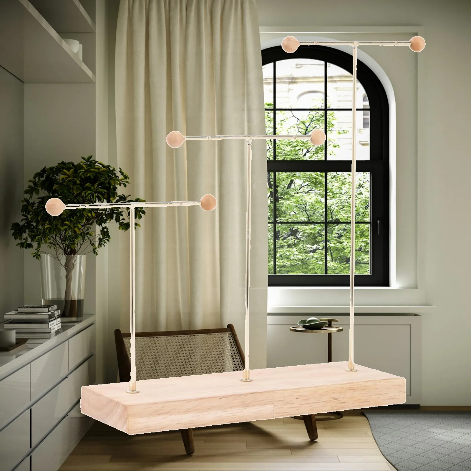 Display Stand for Earrings Jewelry Organizer Wooden and Metal T Bar Rack Photography Props for Showcasing Women Girls Jewelry