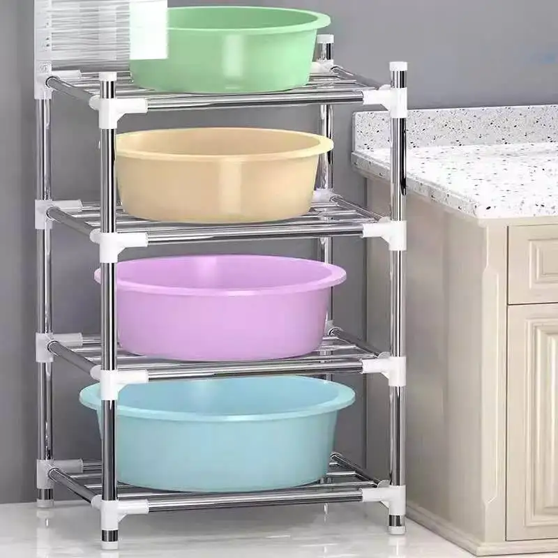 Suporte de Chão Multifuncional em Aço Inoxidável para Pia de Banheiro e Cozinha, Organizador de Lavatório e Decoração Doméstica