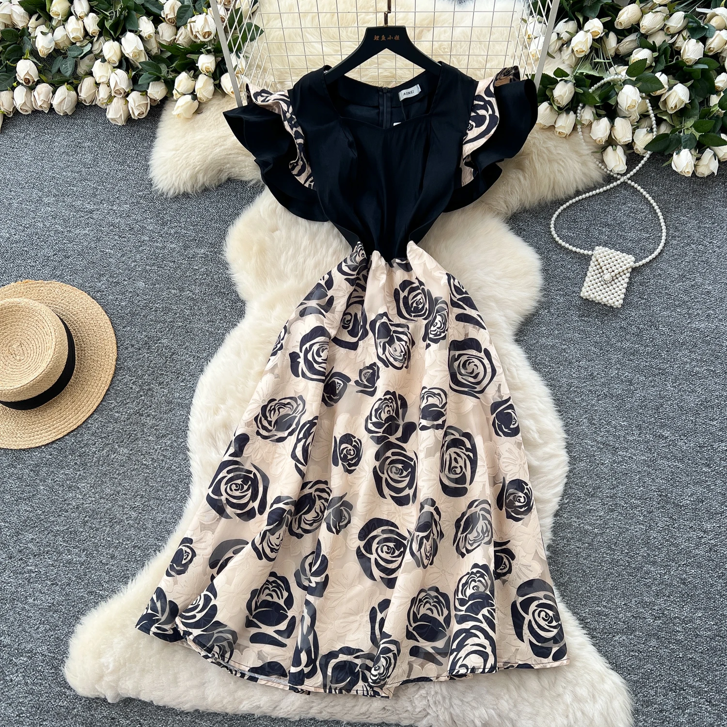 Chic vintage Stampa impiombata Elegante fata moda coreana Boho Sundress abbigliamento donna