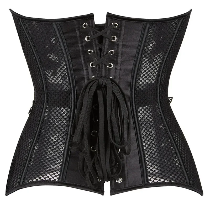 Women Sexy Mesh Hollow Out Corset Floral Lace Up Boned Bustier Overbust Body Shaper Lingerie Bodyshaper Corselet Top