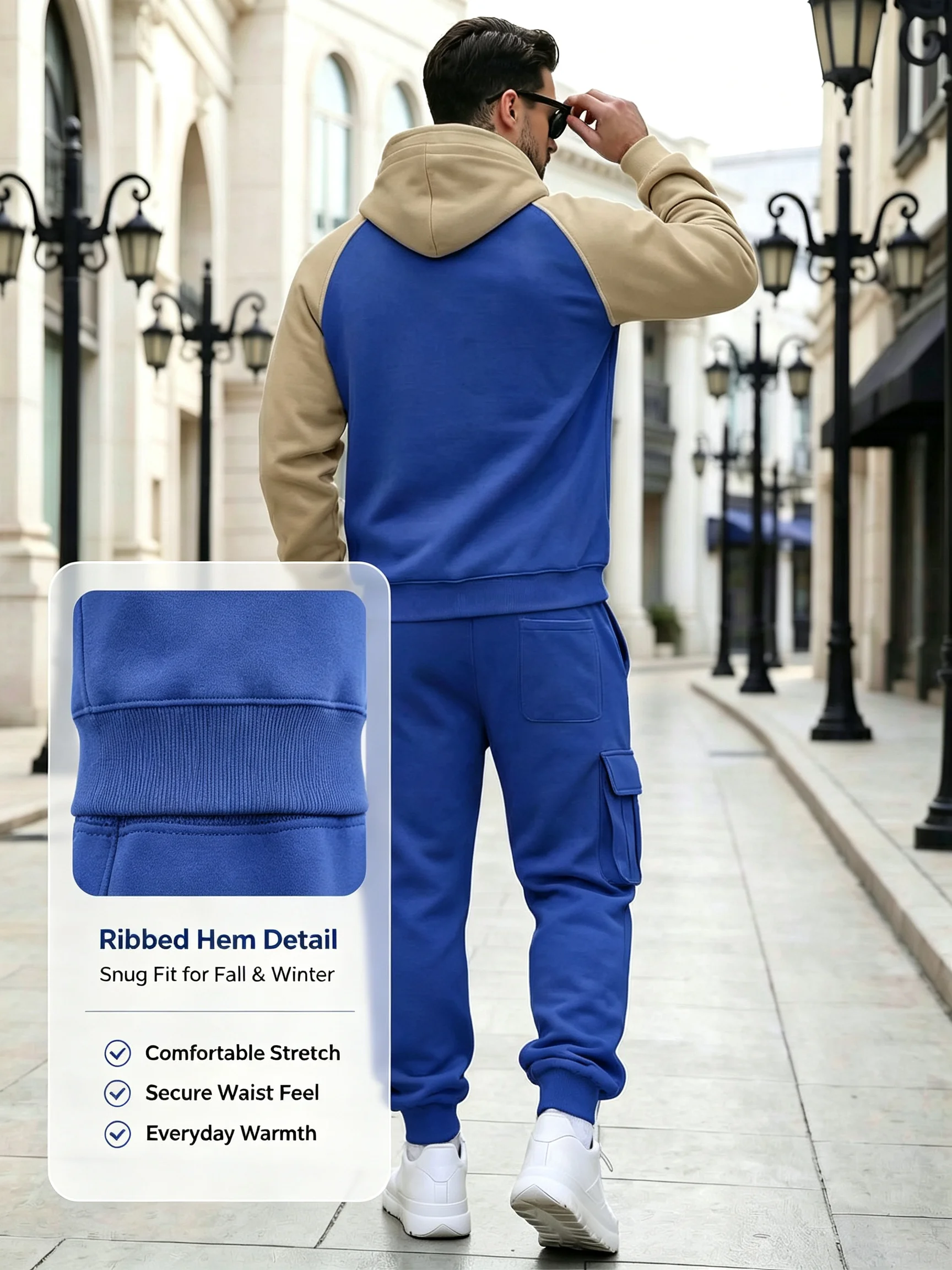 Men 2 Piece Sets Zip Hoodie Tracksuit, Tactical Streetwear Long Sleeve Hooded Sweatshirt Baggy Jogger Pants, Premium Men Outfit