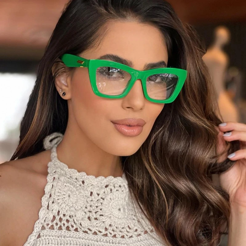 Elegant Clear Green Reading Glasses Women Luxury Brand Gold Stripe Decoration Eyeglasses Frame Computer Blue Protection Glasses