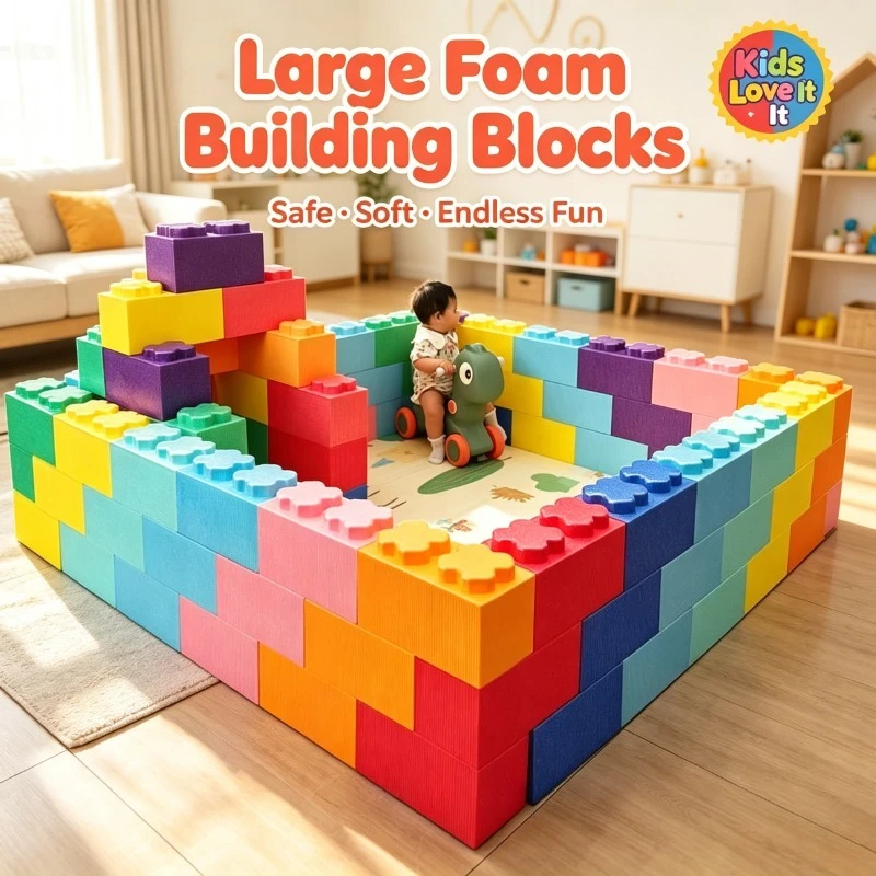 Giant Foam Building Blocks Fence Large Kids Stacking Bricks Safe Construction Play Toy Toddler Indoor Activity Block Fence