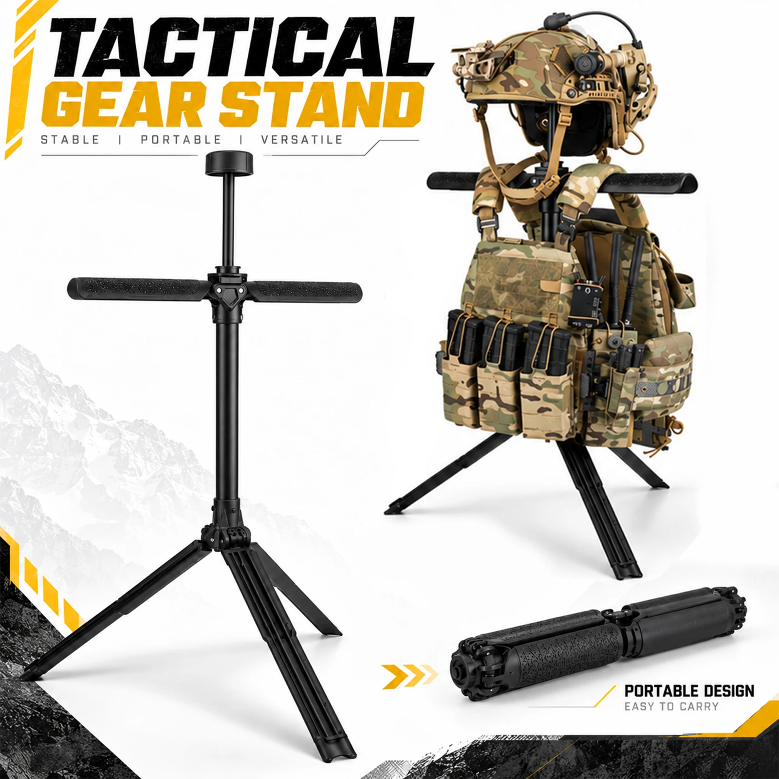 Tactical Helmet and Vest Display Stand Foldable Portable Equipment Rack Gear Holder Multi-Function Tactical Gear Display Stand