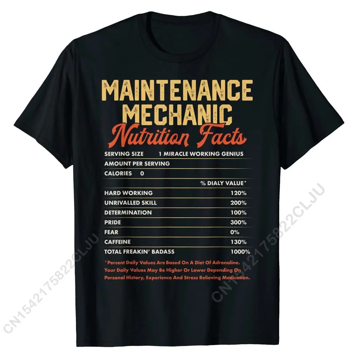 Maintenance Mechanic Nutrition Facts Funny Vintage Gifts Men T-Shirt Newest Mens Top T-shirts Cotton Tops & Tees Fitness Tight