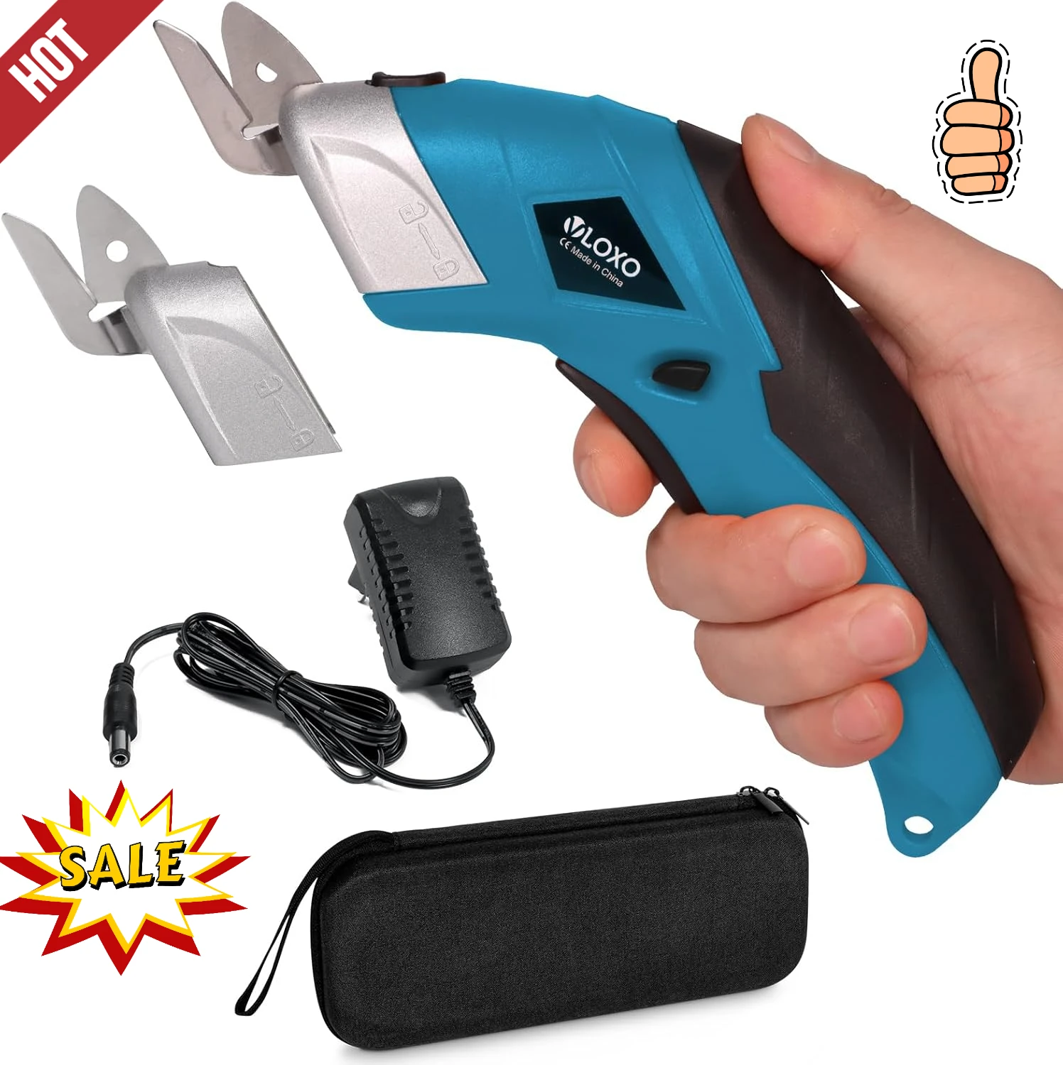 with 2 Blades Rechargeable Powerful Shears Cutting Tool Cordless Electric Scissors for Fabric Cardboard Carpet Leather Felt