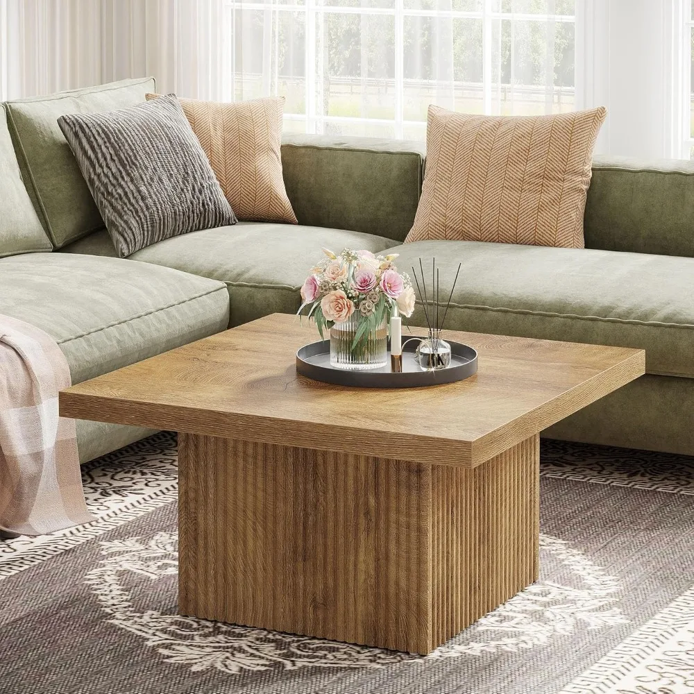 Mid-Century Modern Large Fluted Coffee Table 31.5-Inch, Living Room Cocktail Table for Stylish Interiors