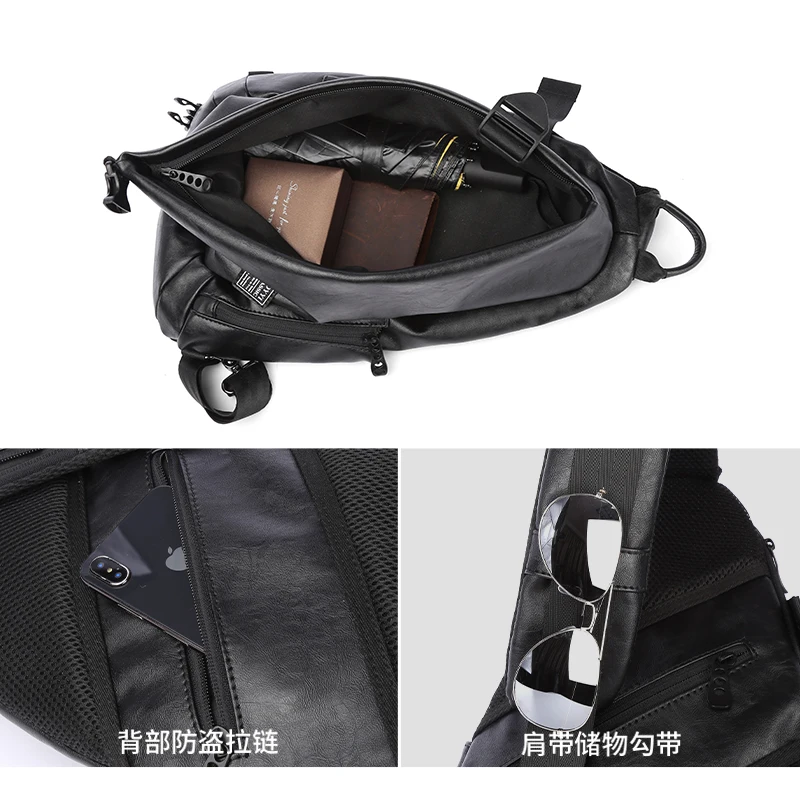 PU Leather Men Messenger Bag Casual Crossbody Handbag Male Chest Shoulder Bag Shoulder Type Unisex Rucksack Fanny Pack