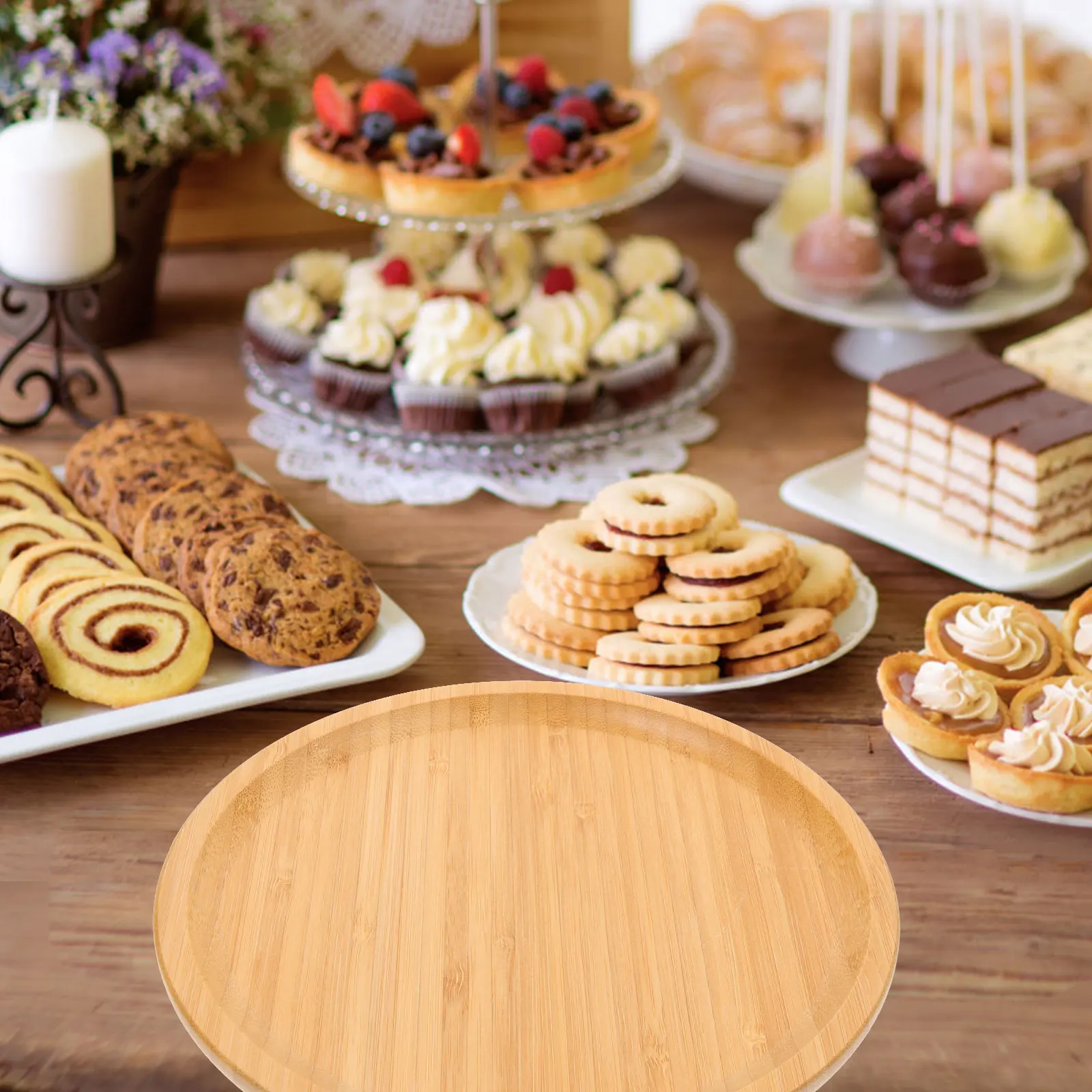 

Bamboo Tray Food Trays Decorative Portable Dry Fruits Condiment Serving Handle Plate Fruit Salad Dessert Candy Home Kitchen