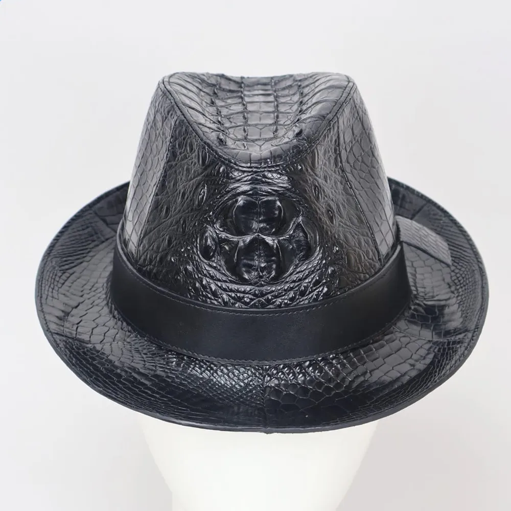 Authentic crocodile leather men's wide-brimed hat exotic style real crocodile leather men's magician foldable hat cowboy hat